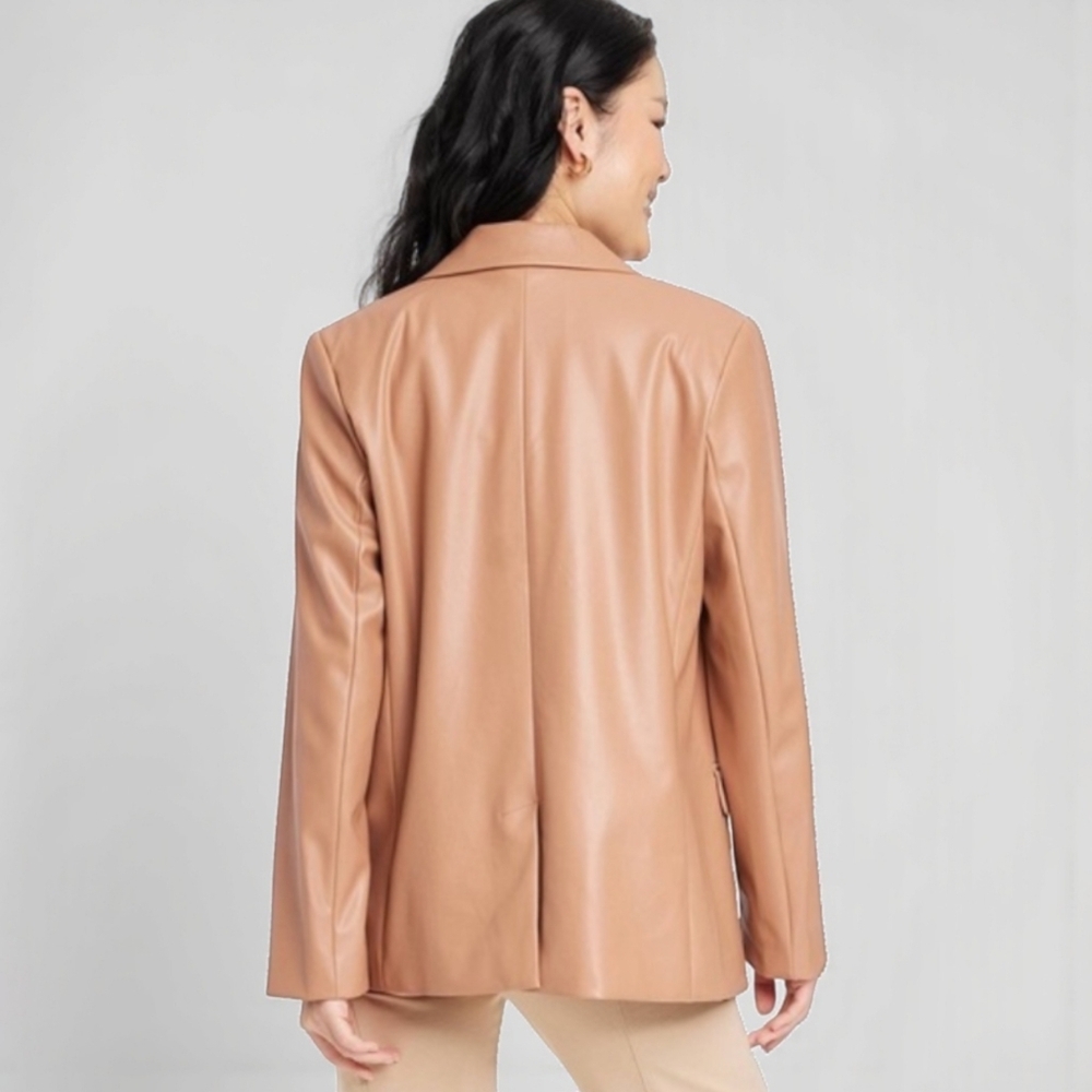 A New Day Women's Faux Leather Relaxed Fit Blazer Camel - Picture 2 of 14